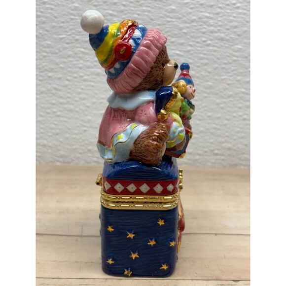 Traditions Porcelain Decorative Trinket Box Hand Painted Teddy Bear With Toys - Picture 5 of 16